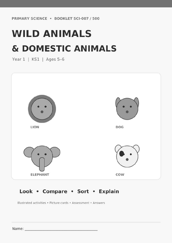 Wild and Domestic Animals | Year 1 Science | KS1 Worksheets, Sorting Activities & Answers