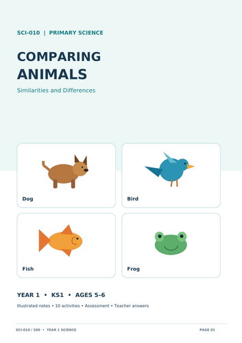Comparing Animals: Similarities and Differences | Year 1 Science | KS1 Worksheets