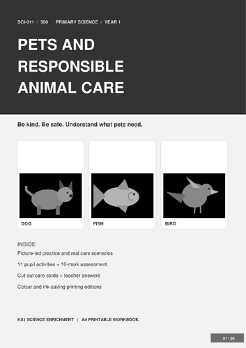 Pets and Responsible Animal Care | Year 1 Science | KS1 Worksheets & Activities