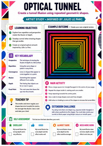 Optical Tunnel Worksheet | Julio Le Parc Inspired 3D Optical Illusion Art | KS3