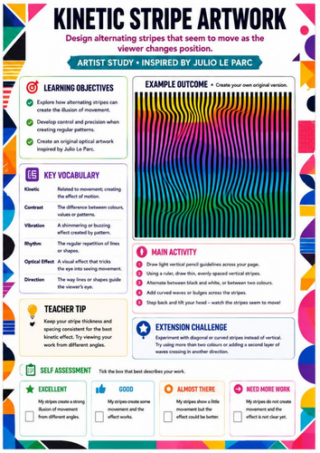 Kinetic Stripe Artwork Worksheet | Julio Le Parc Inspired Op Art | KS3