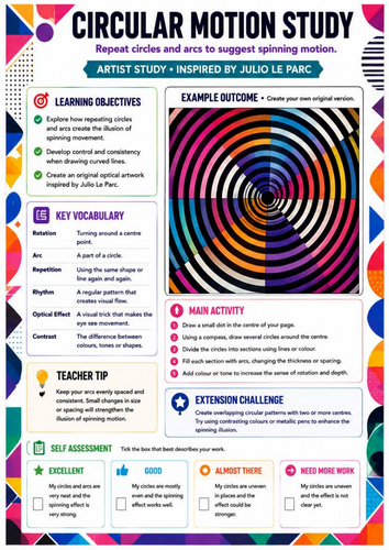 Circular Motion Study Worksheet | Julio Le Parc Inspired Op Art | KS3