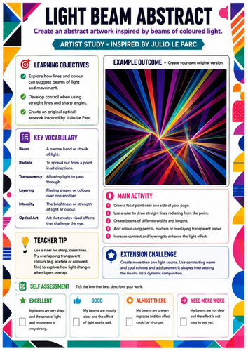 Light Beam Abstract Worksheet | Julio Le Parc Inspired Op Art | KS3 Colour & Light
