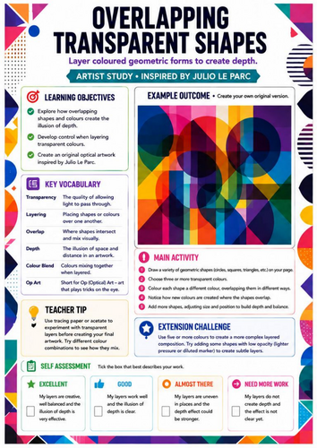 Overlapping Transparent Shapes Worksheet | Julio Le Parc Inspired Op Art | KS3