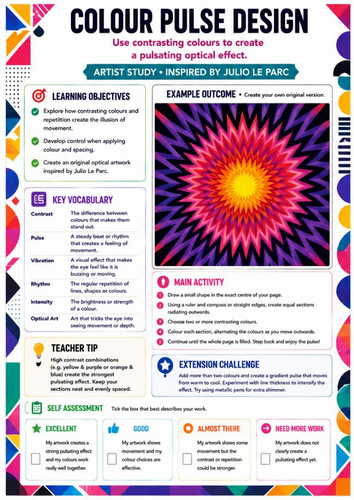 Colour Pulse Design Worksheet | Julio Le Parc Inspired Op Art | KS3 Colour Theory