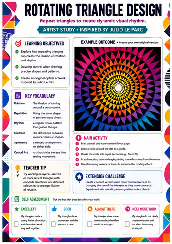Rotating Triangle Design Worksheet | Julio Le Parc Inspired Op Art | KS3 Geometry