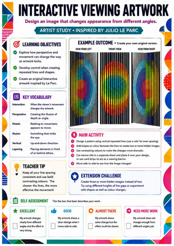 Interactive Viewing Artwork Worksheet | Julio Le Parc Inspired Kinetic Art | KS3