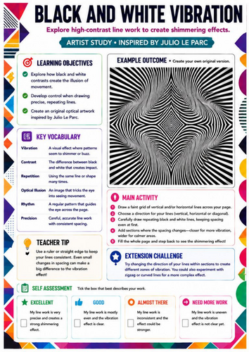 Black and White Vibration Worksheet | Julio Le Parc Inspired Op Art | KS3