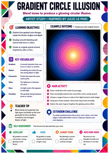 Gradient Circle Illusion Worksheet | Julio Le Parc Inspired Op Art | KS3 Colour