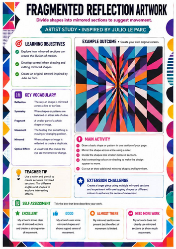 Fragmented Reflection Artwork Worksheet | Julio Le Parc Inspired Op Art | KS3