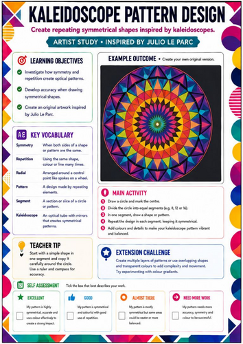 Kaleidoscope Pattern Design Worksheet | Julio Le Parc Inspired Op Art | KS3 Symmetry