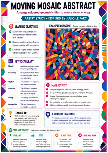 Moving Mosaic Abstract Worksheet | Julio Le Parc Inspired Op Art | KS3 Abstract Art