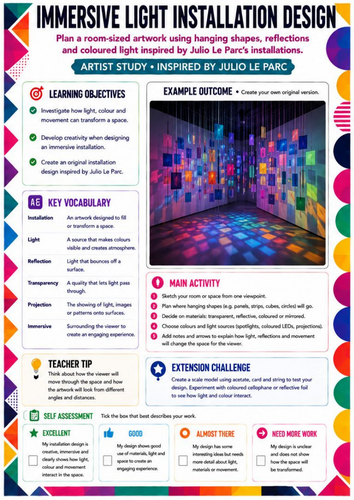 Immersive Light Installation Design Worksheet | Julio Le Parc Inspired Art | KS3