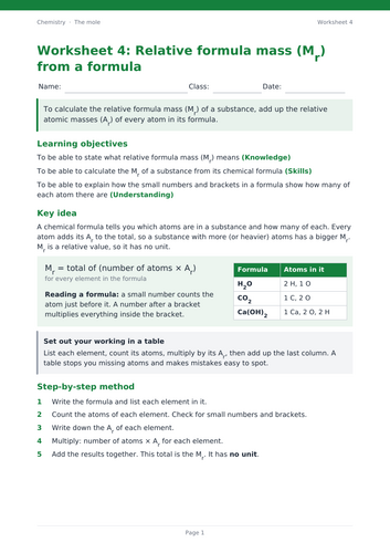 Moles worksheets