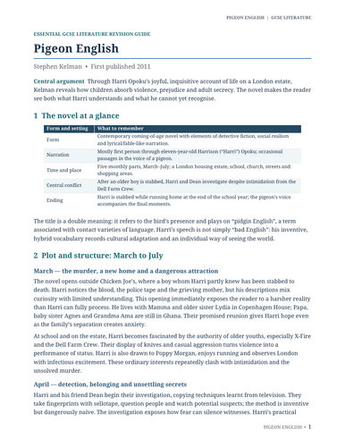Pigeon English – Stephen Kelman – Essential Guide