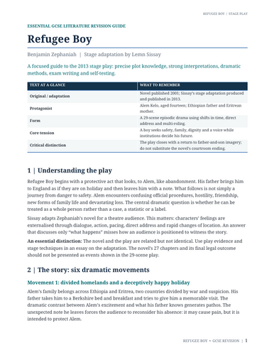 Refugee Boy – Benjamin Zephaniah / Lemn Sissay – Essential Guide