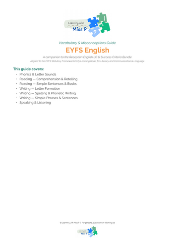 EYFS English Vocab and Misconceptions Guide