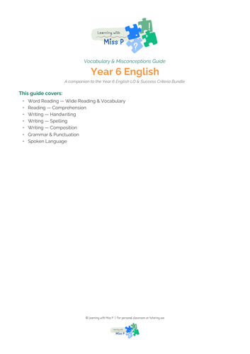 Year 6 English Vocab and Misconceptions Guide