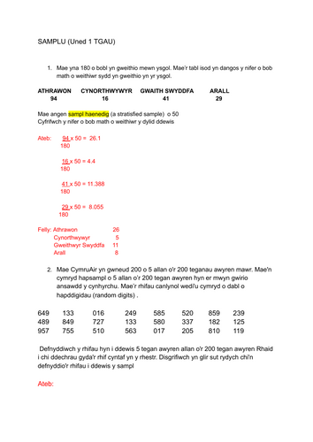 Paratoi at Uned 1 MATHEMATEG TGAU:TAFLEN Cwestiwn ac Ateb SAMPLU