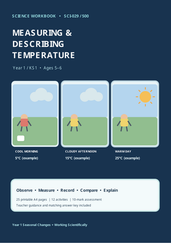 Measuring and Describing Temperature | Year 1 Science | KS1 Thermometer Worksheets & Assessment