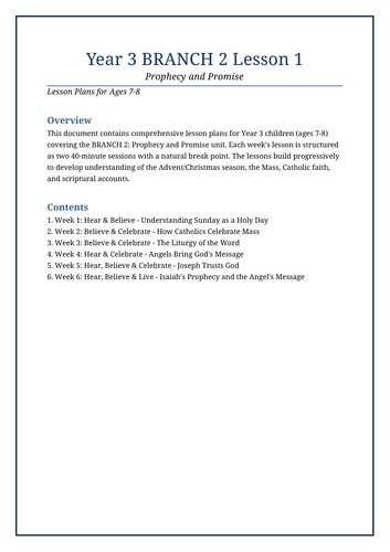 YEAR 3/Branch 2/RE/Prophecy and Promise/WEEK 1/Lesson Plans
