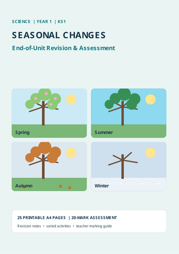 Seasonal Changes Revision & Assessment | Year 1 Science | KS1 20-Mark Test, Worksheets & Answers
