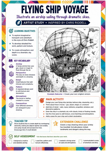 Chris Riddell Inspired Art Worksheet | Flying Ship Voyage | Fantasy ...
