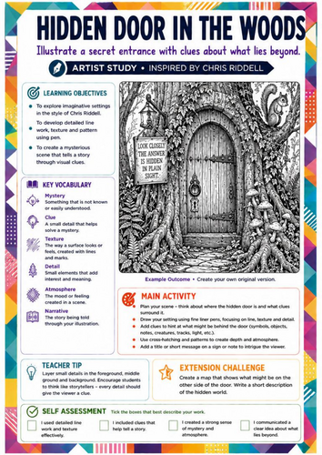 Chris Riddell Inspired Art Worksheet | Hidden Door in the Woods | Fantasy Landscape Drawing | KS3