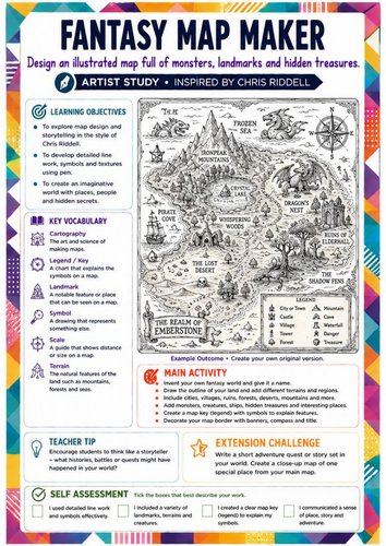 Chris Riddell Inspired Art Worksheet | Fantasy Map Maker | Creative Cartography & World Building | K