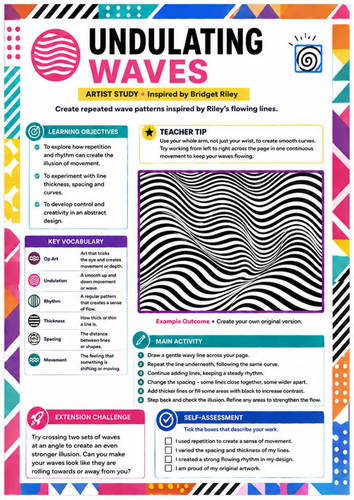 Bridget Riley Inspired Undulating Waves Worksheet | Op Art Drawing | KS3 Art