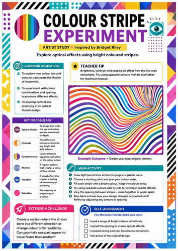 Bridget Riley Inspired Colour Stripe Experiment Worksheet | Op Art | KS3 Art