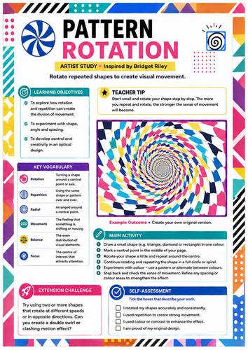 Bridget Riley Inspired Pattern Rotation Worksheet | Optical Illusion Art | KS3