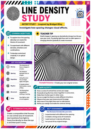 Bridget Riley Inspired Line Density Study Worksheet | Op Art Drawing | KS3