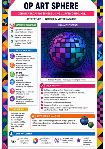 Op Art Sphere Drawing | Victor Vasarely Inspired Optical Illusion Worksheet | KS3 KS4