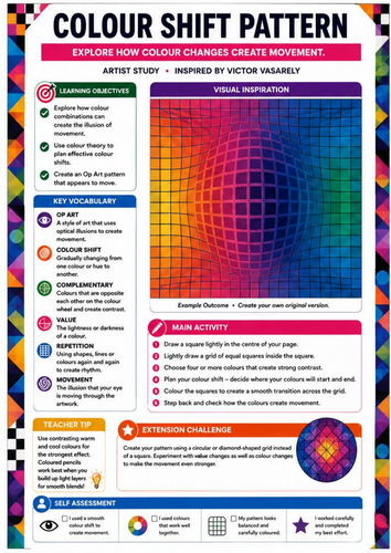 Colour Shift Pattern | Victor Vasarely Inspired Op Art & Colour Theory Worksheet