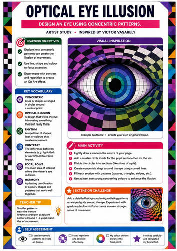 Optical Eye Illusion | Victor Vasarely Inspired Op Art Drawing Worksheet | KS3 KS4