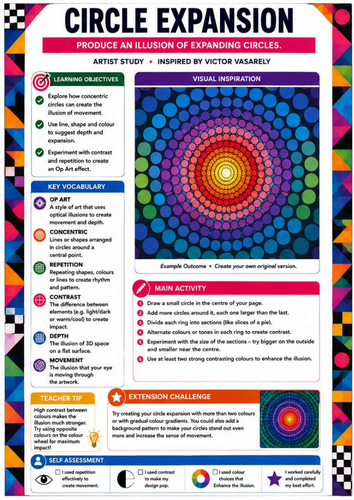 Circle Expansion Optical Illusion | Victor Vasarely Inspired Op Art Worksheet