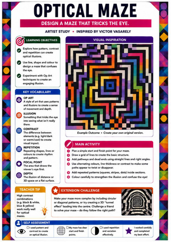 Optical Maze Illusion Drawing | Victor Vasarely Inspired Op Art Worksheet | KS3 KS4