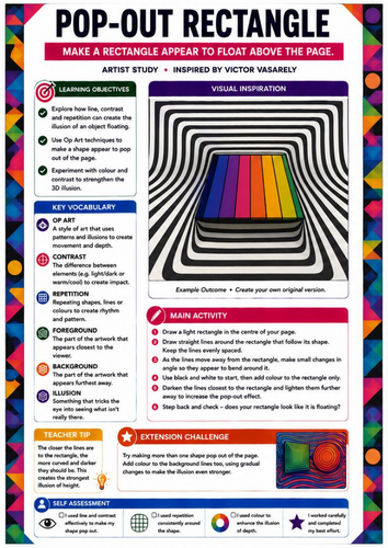 Pop-Out Rectangle Optical Illusion | Victor Vasarely Inspired Op Art Worksheet