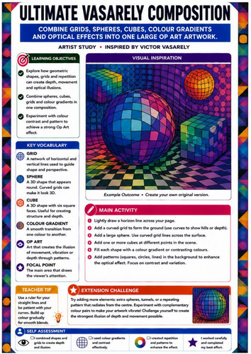 Ultimate Victor Vasarely Composition | Op Art Optical Illusion Drawing Worksheet | KS3 KS4