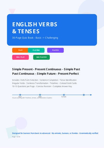 English Verbs & Tenses 30-Page Quiz Book