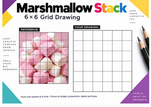 Marshmallow Stack Grid Drawing Worksheet | Tonal Shading Art Activity | KS3 KS4