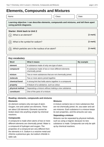 KS3 Chemistry Compounds and Mixtures Unit Bundle