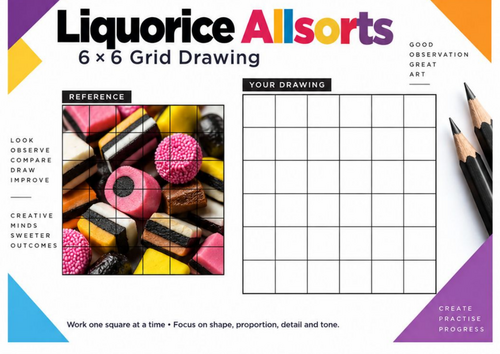 Liquorice Allsorts Grid Drawing Worksheet | Pattern & Texture | KS3 KS4 Art