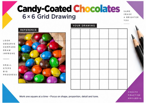 Candy Coated Chocolates Grid Drawing Worksheet | Colour & Shading | KS3 KS4