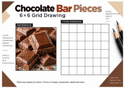 Chocolate Bar Pieces Grid Drawing Worksheet | Tonal Shading & Texture | KS3 KS4