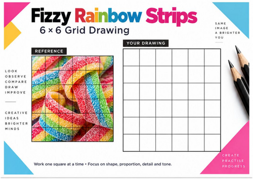 Fizzy Rainbow Strips Grid Drawing Worksheet | Texture & Colour | KS3 KS4 Art