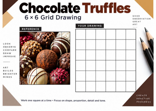 Chocolate Truffles Grid Drawing Worksheet | Tonal Shading & Texture | KS3 KS4 Art