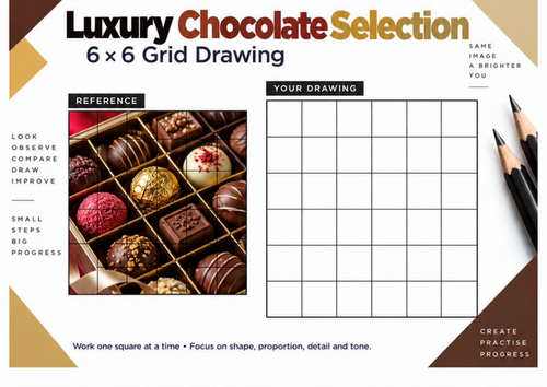 Luxury Chocolate Selection Grid Drawing Worksheet | Texture & Tonal Shading | KS3 KS4