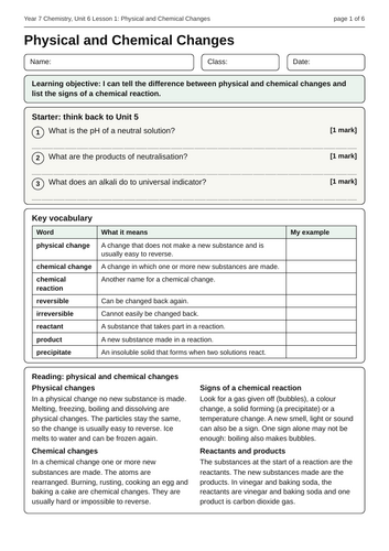 KS3 Chemistry Chemical Reactions Unit Bundle